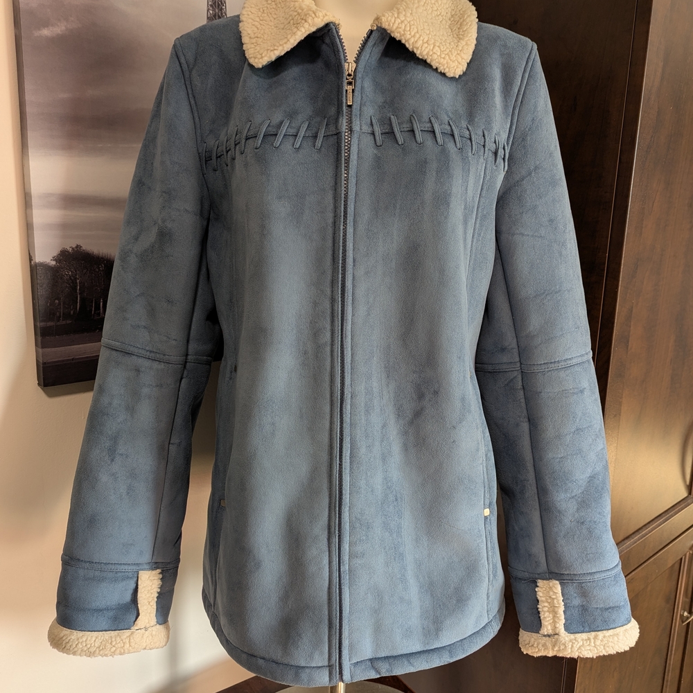Jessica Blue Teddy Jacket with Cream Accents